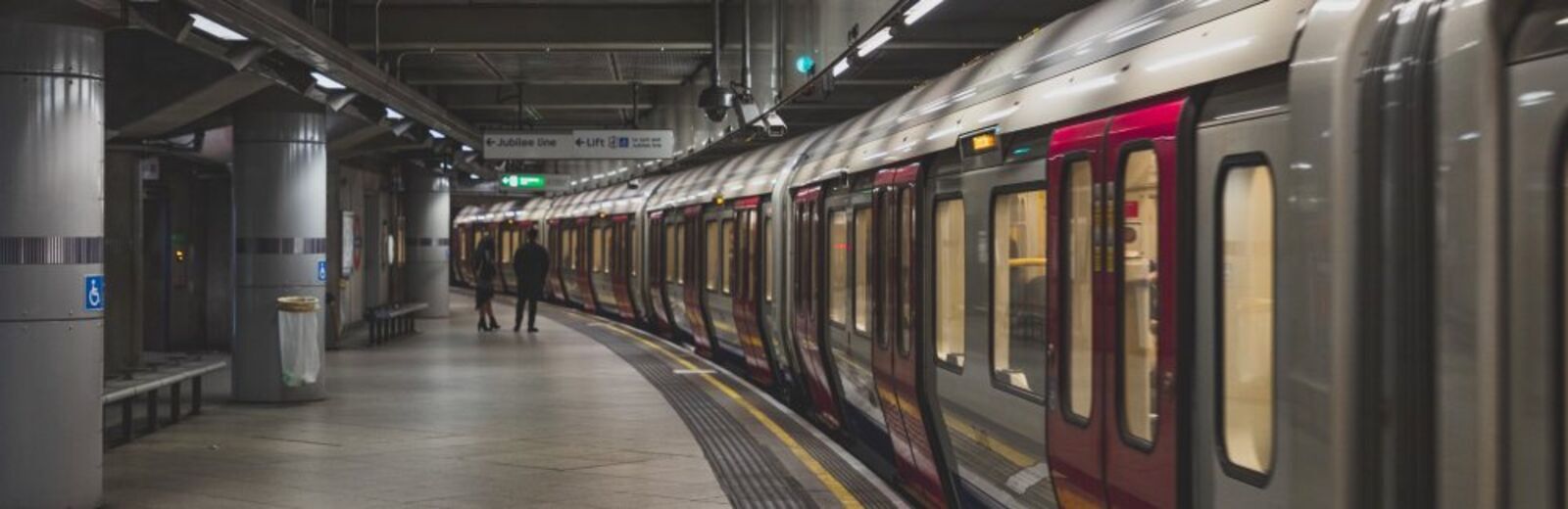 A metro train at a station