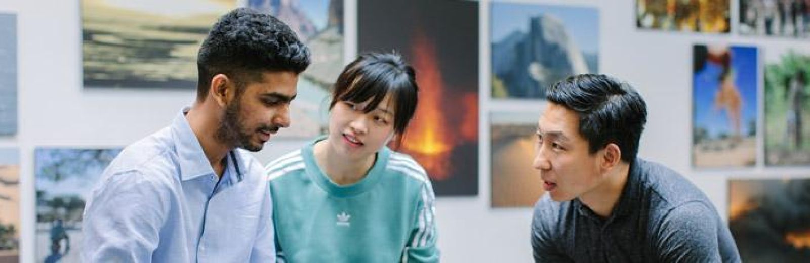 Three Masters students working together in the School of Earth and Environment